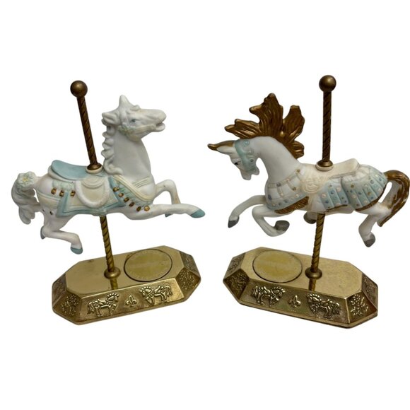 Vintage Westminster Carousel Horse Figurines Set Of 2 Gold Base Porcelain Collec - Picture 2 of 9